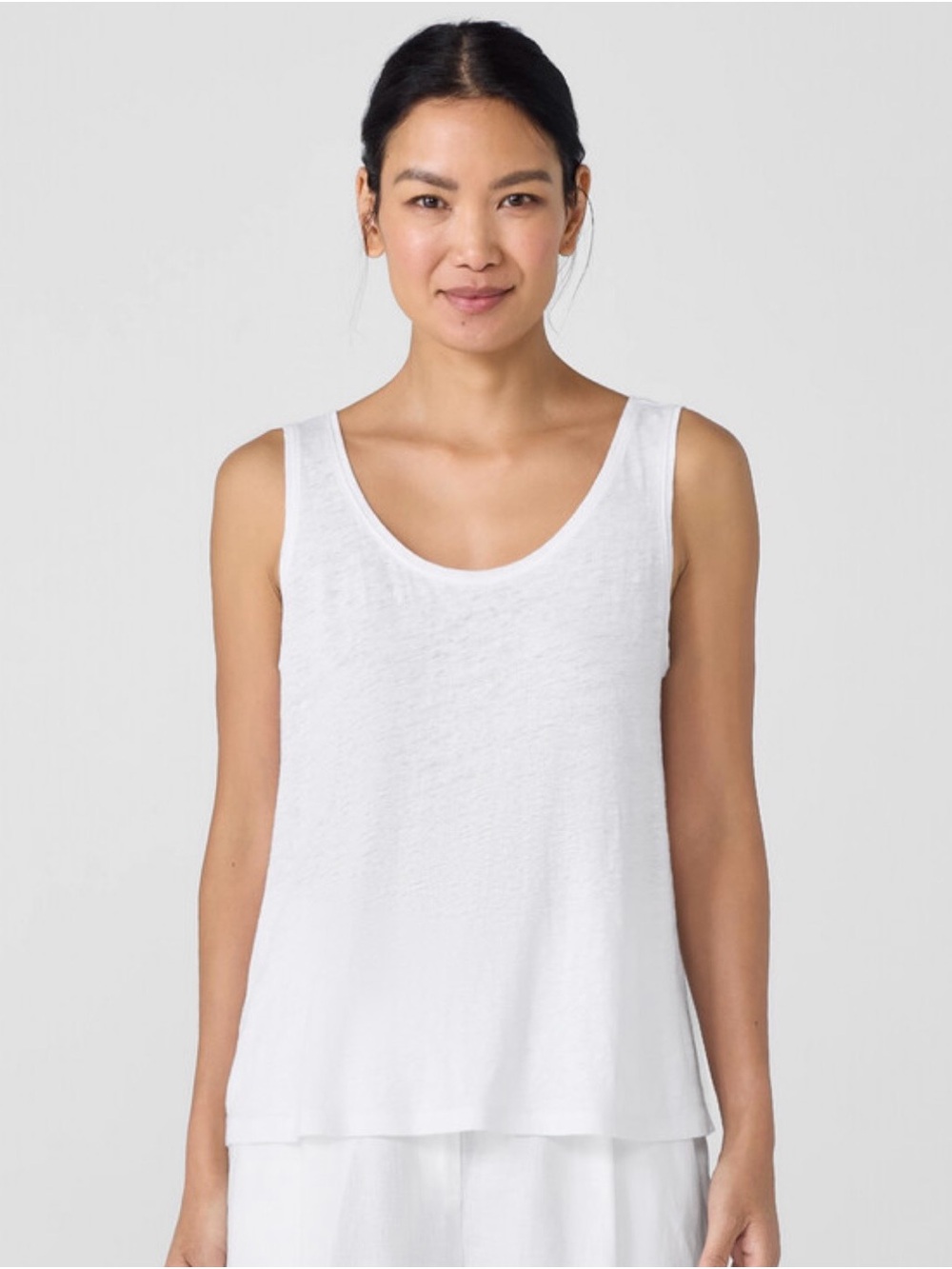 Eileen Fisher linen essential wardrobe staple Classic White Scoop Neck Tank XL